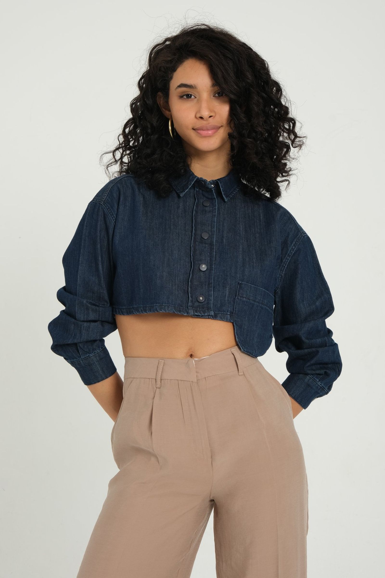 Denim Buttoned Cropped Shirt