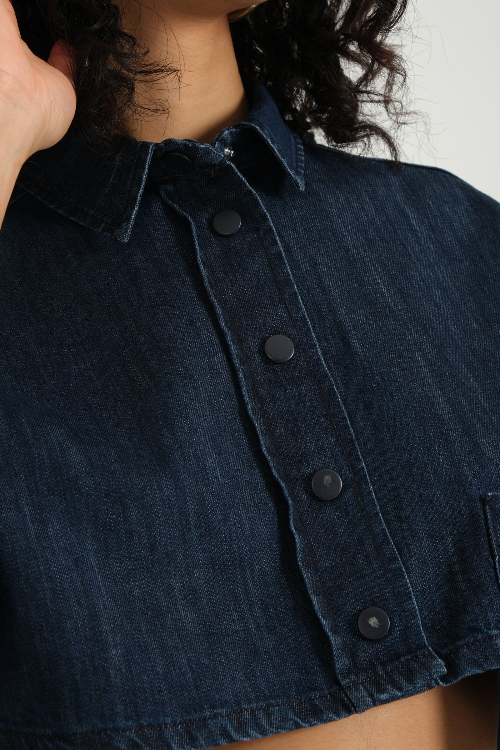 Denim Buttoned Cropped Shirt