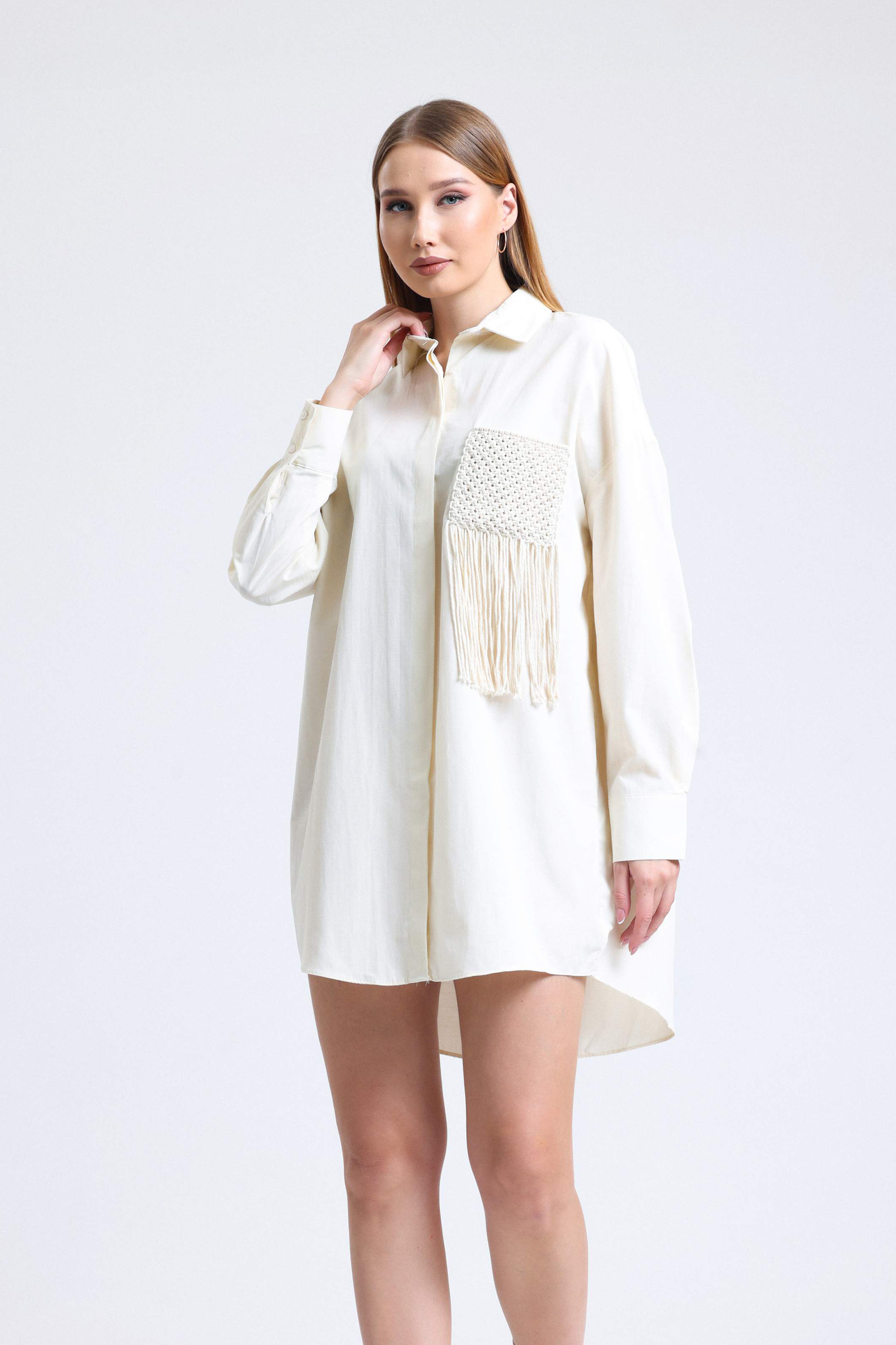 Tassel Pocket Oversized Shirt