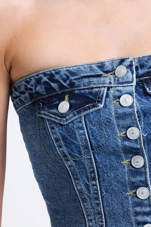 Strapless Denim Buttoned Crop Top 4