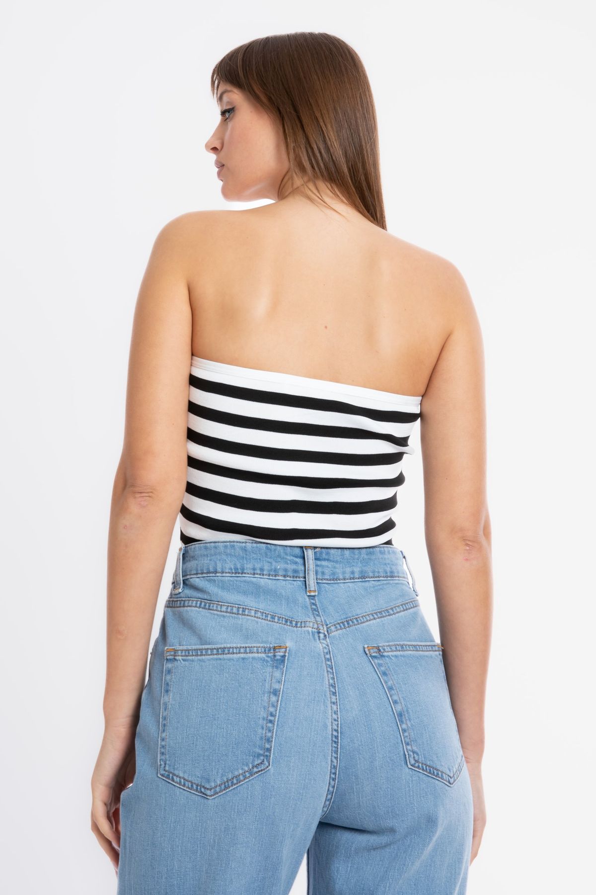Striped Strapless Knitted Crop Top