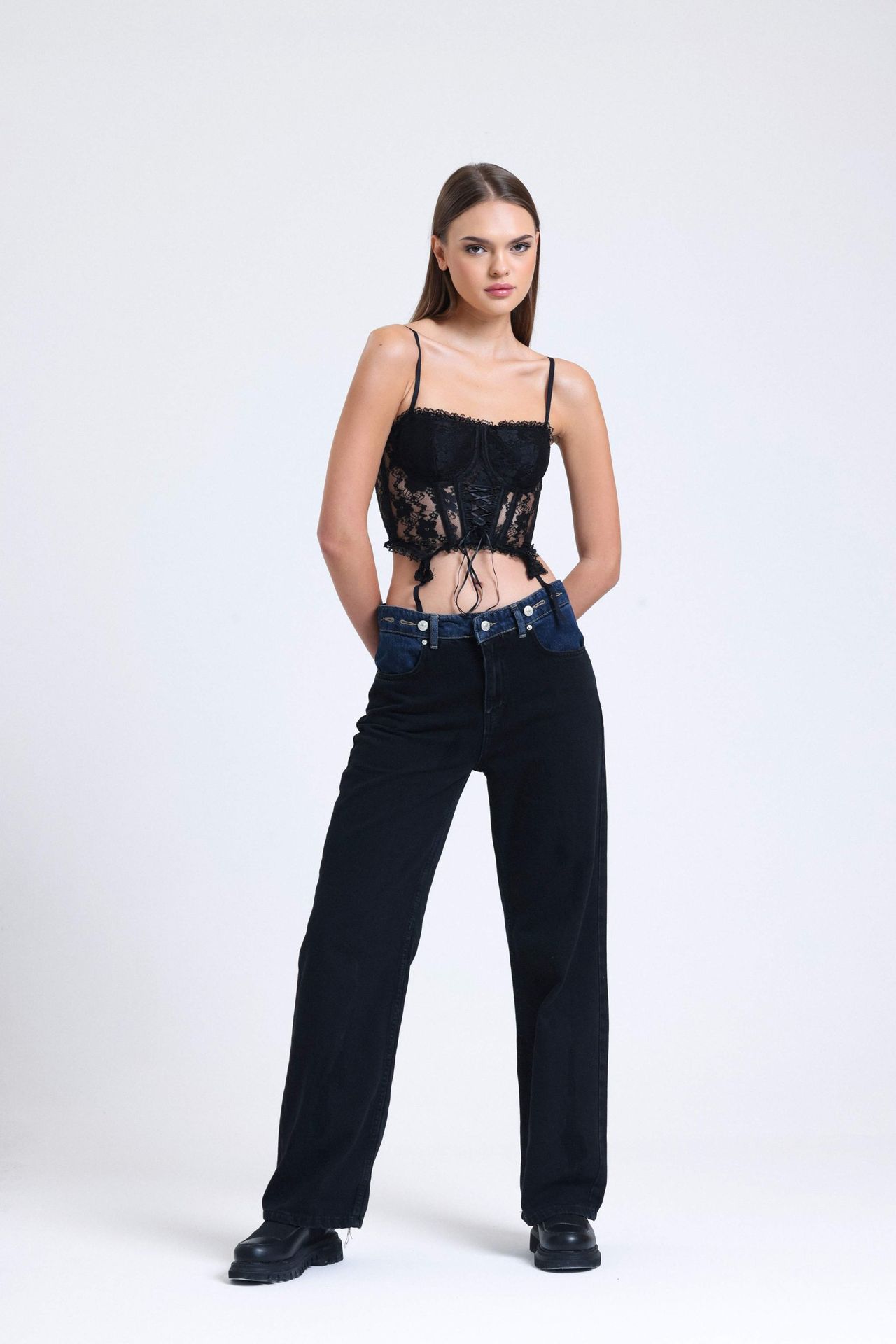 Square Neck Lace Strappy Sleeveless Cropped Top