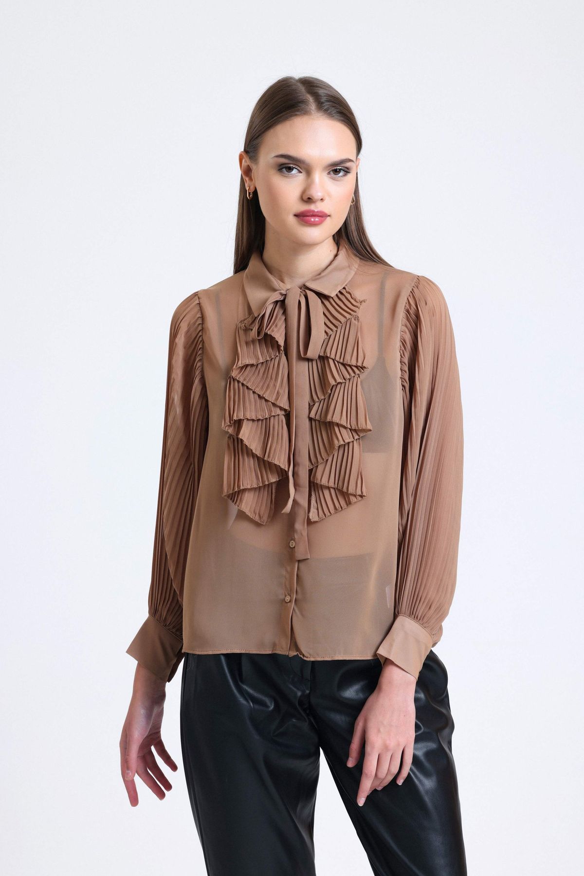 Chiffon Shirt with a Bow Details on the Neck