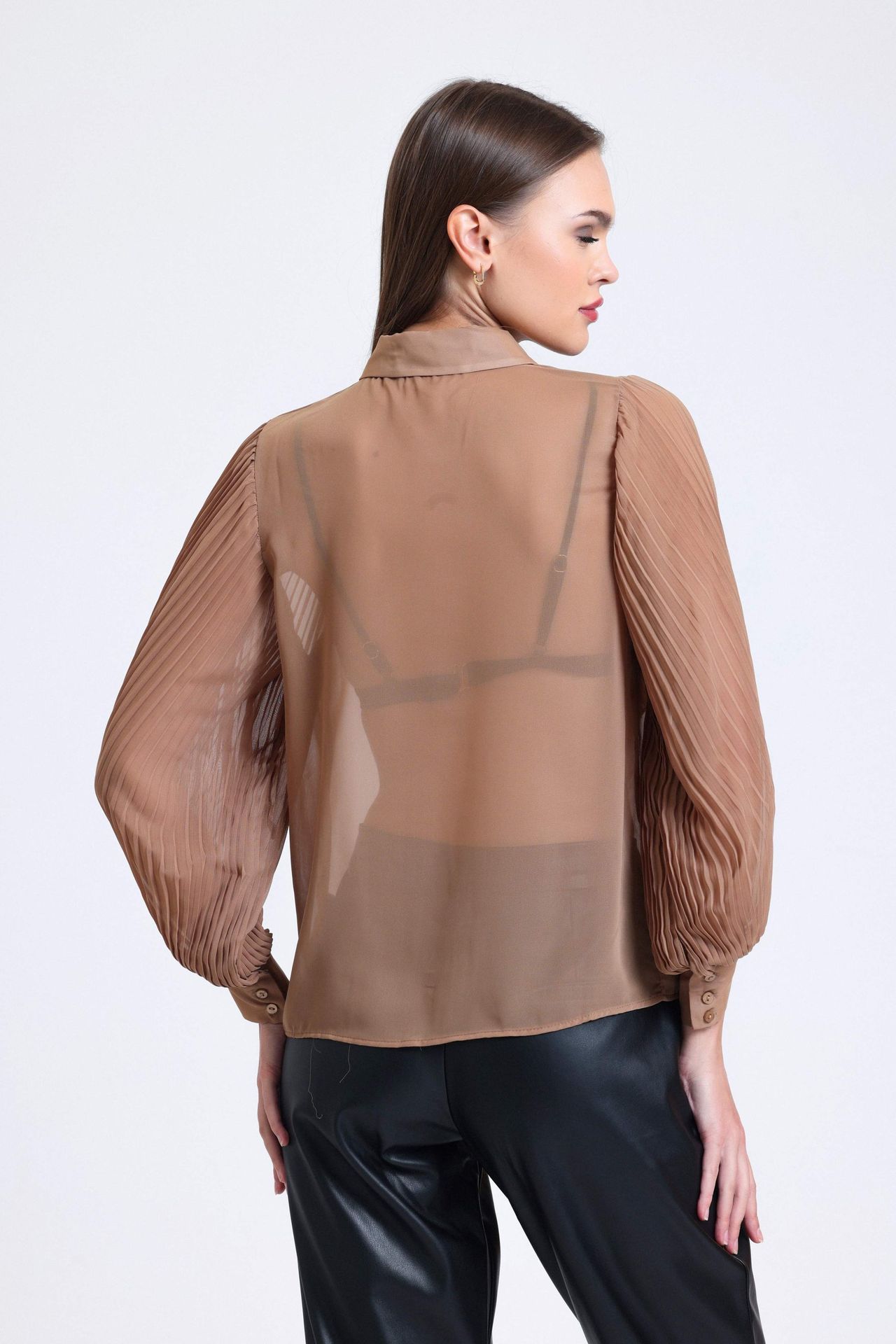 Chiffon Shirt with a Bow Details on the Neck