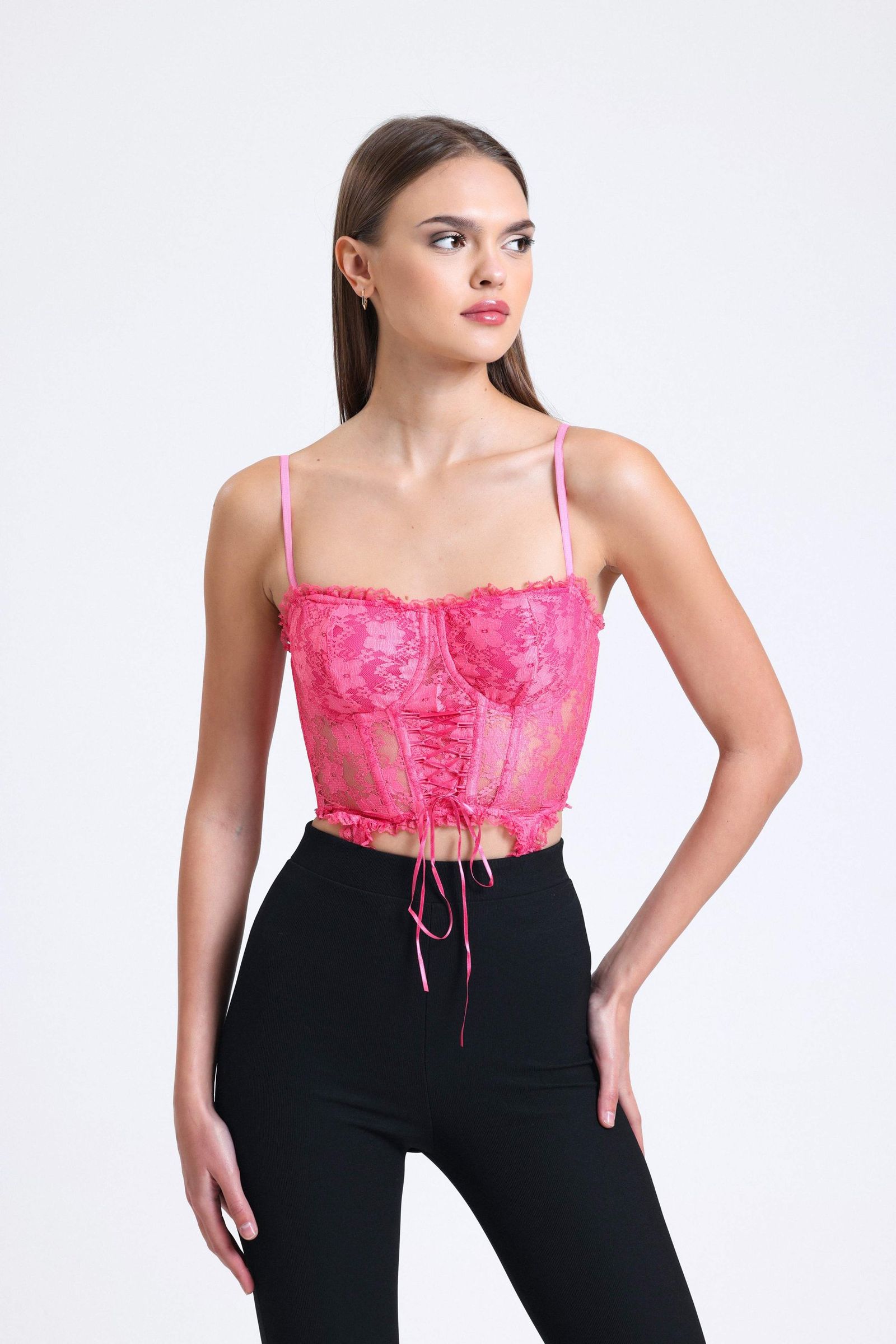 Square Neck Lace Strappy Sleeveless Cropped Top