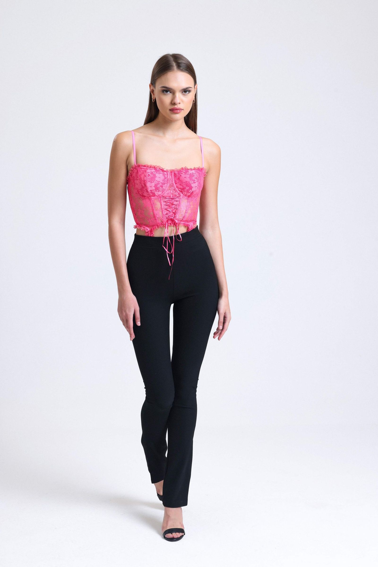 Square Neck Lace Strappy Sleeveless Cropped Top