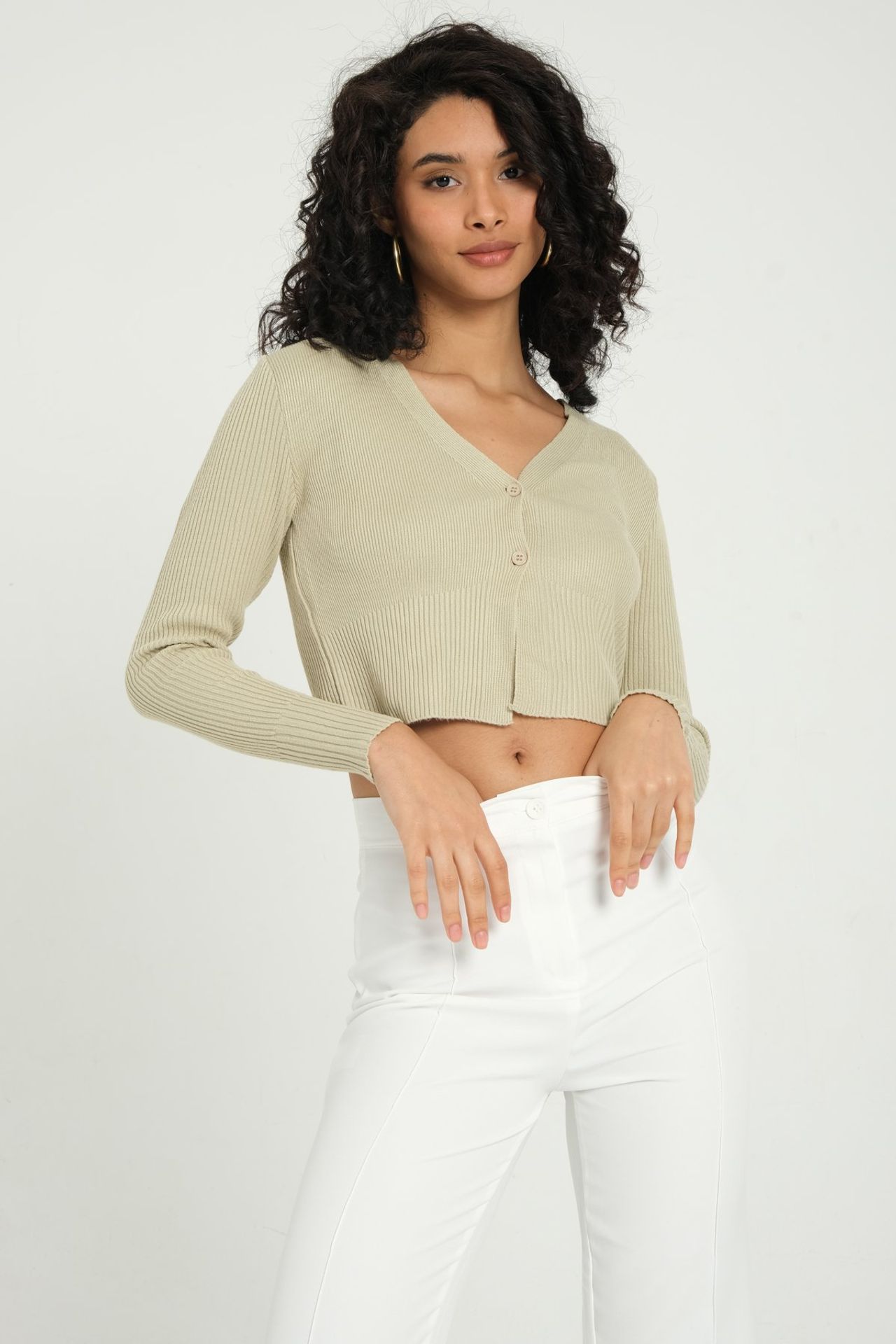 Solid V Neck Cropped Cardigan