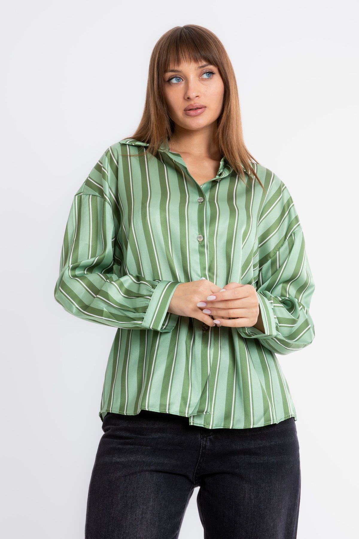 Striped Satin Buttoned Shirt