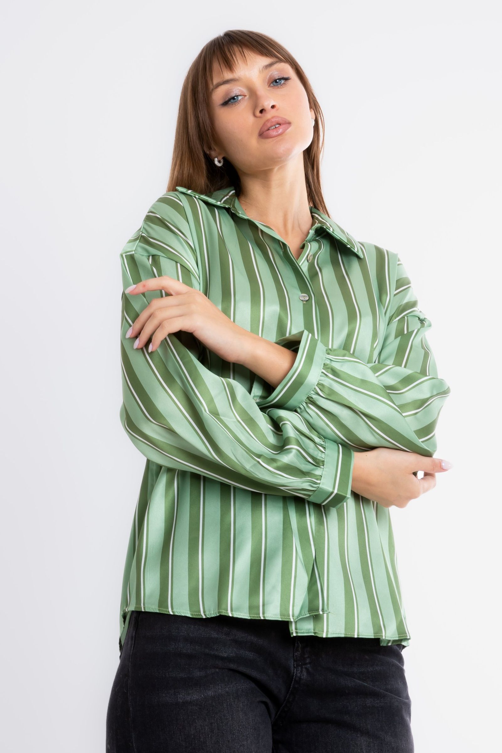 Striped Satin Buttoned Shirt