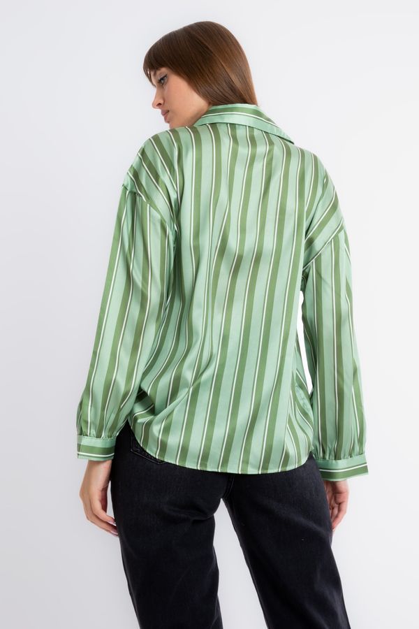 Striped Satin Buttoned Shirt 3