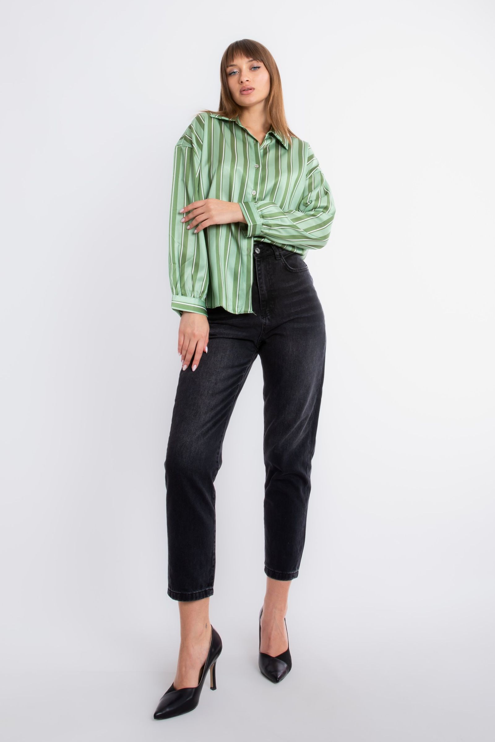 Striped Satin Buttoned Shirt