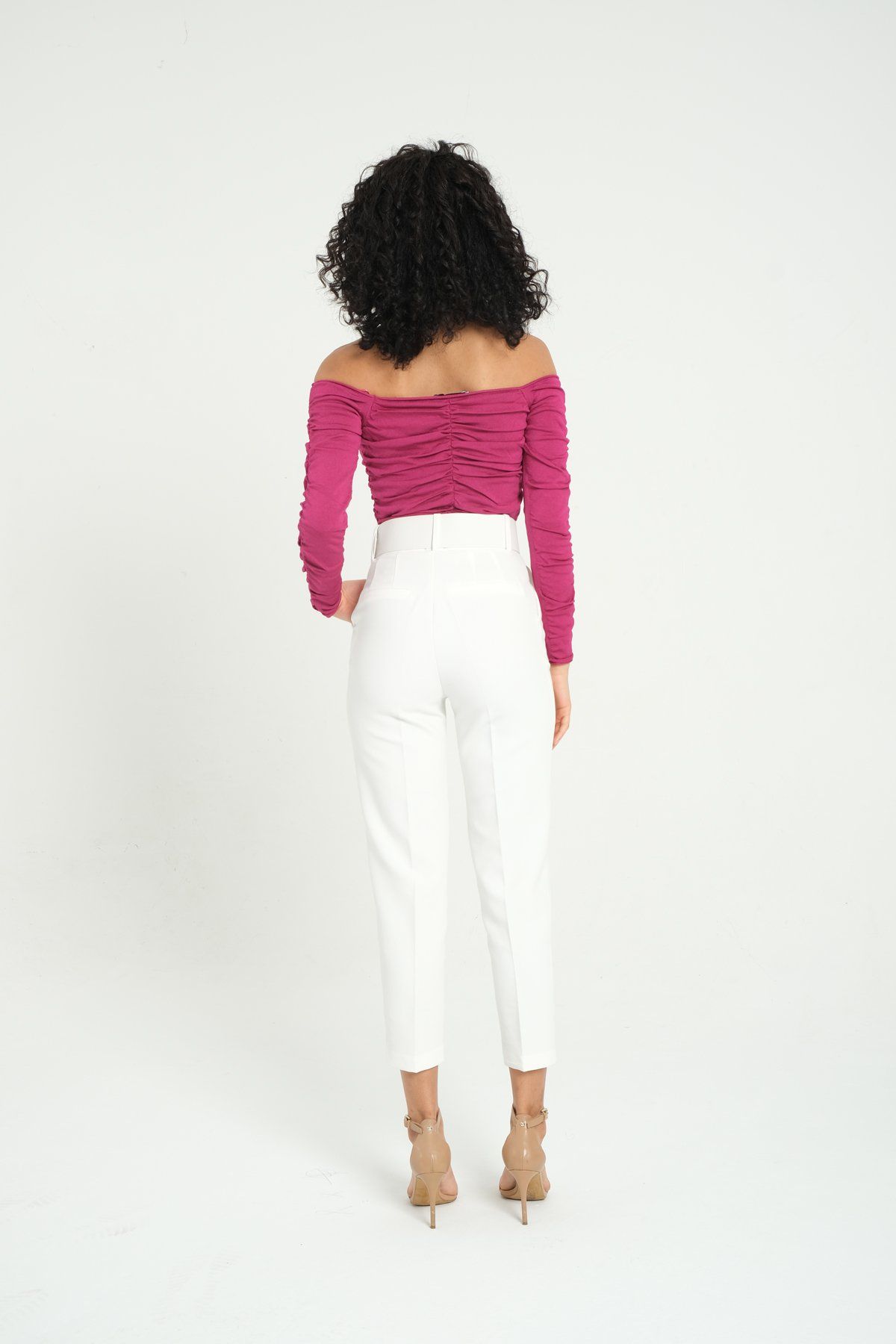 Off Shoulder Ruched Long Sleeve Cropped Top