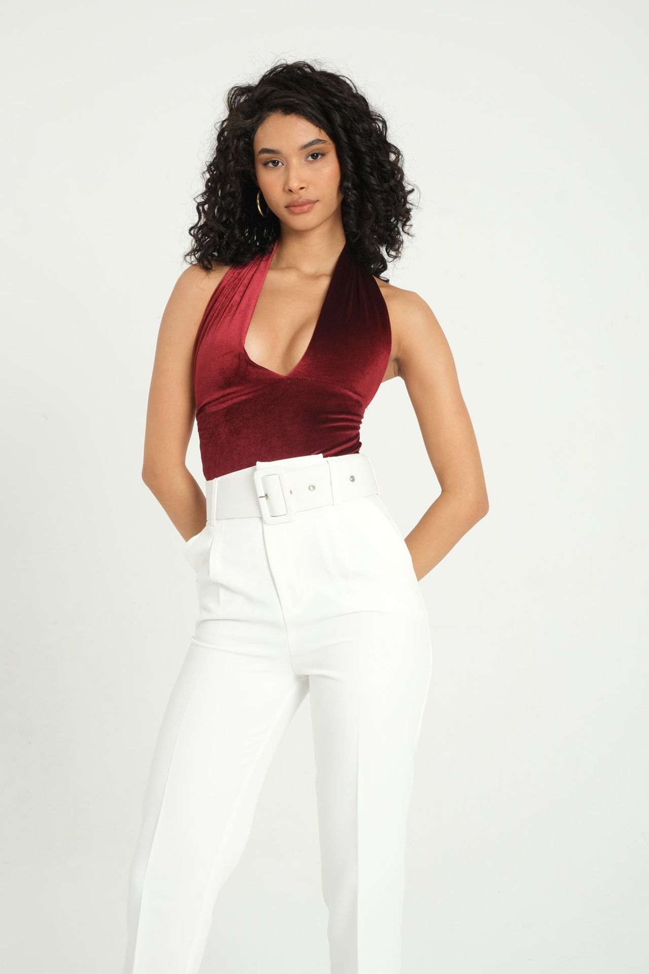Plunge Neck Velvet Backless Sleeveless Body
