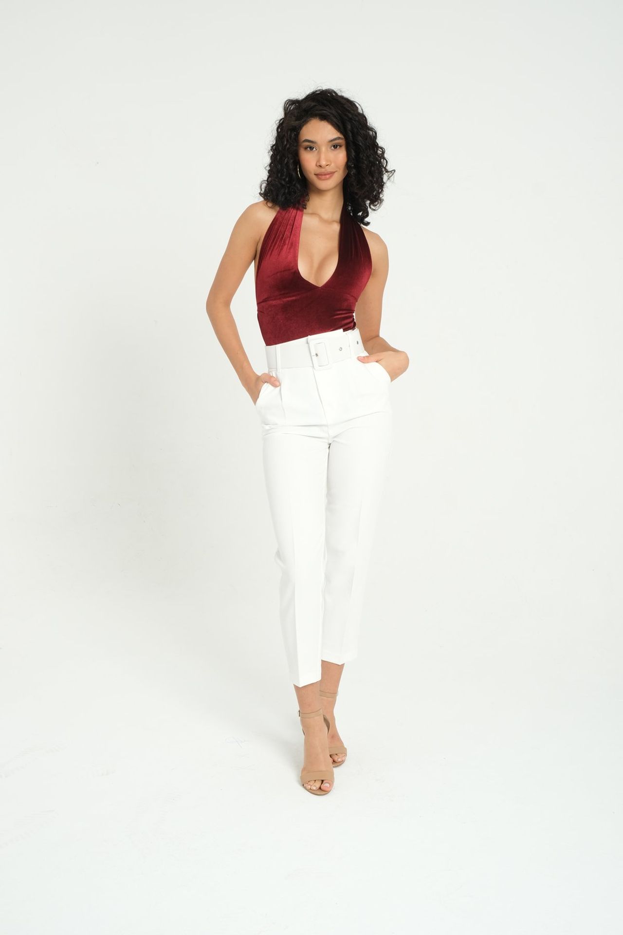 Plunge Neck Velvet Backless Sleeveless Body