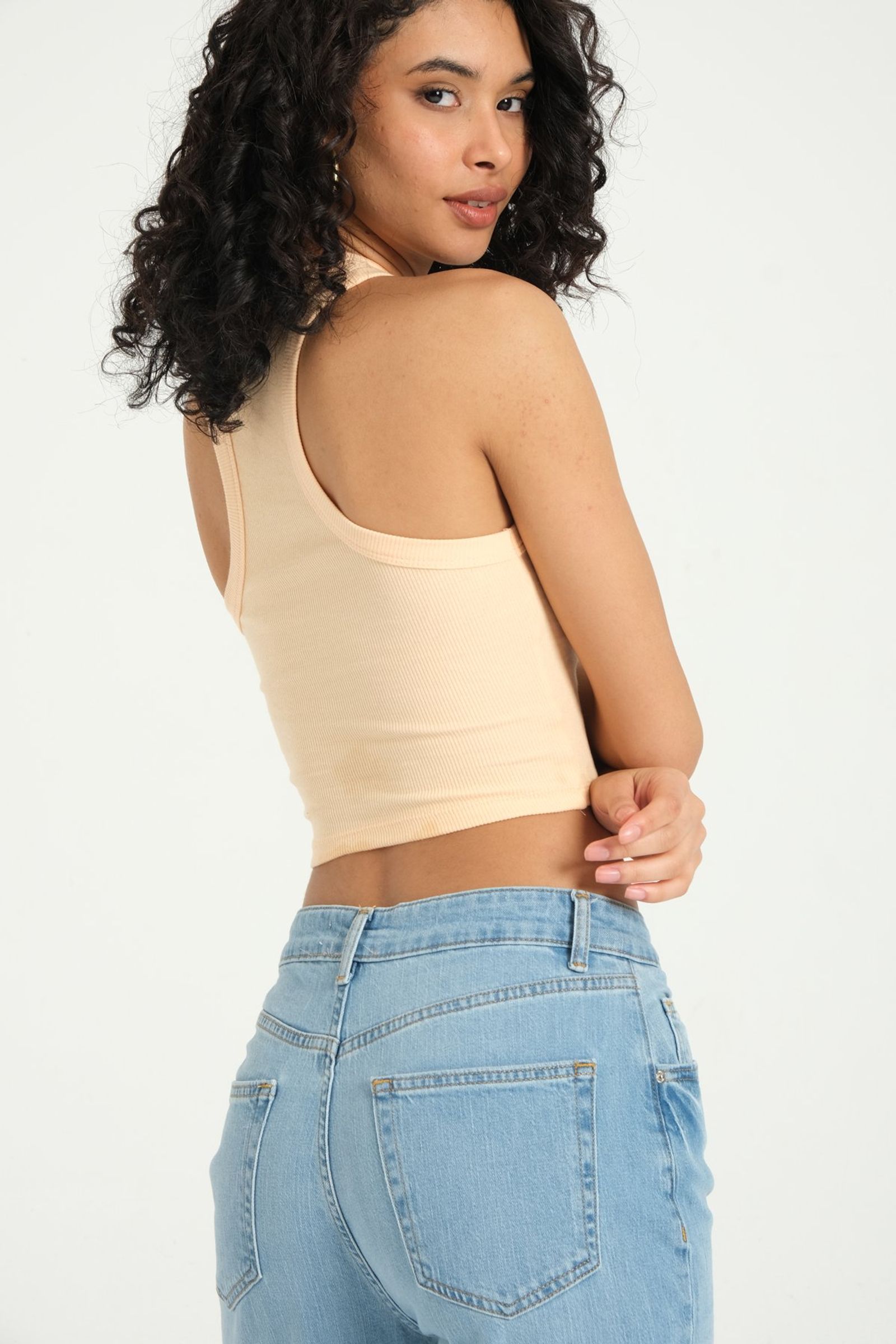 Halter Neck Ribbed Basic Crop Top