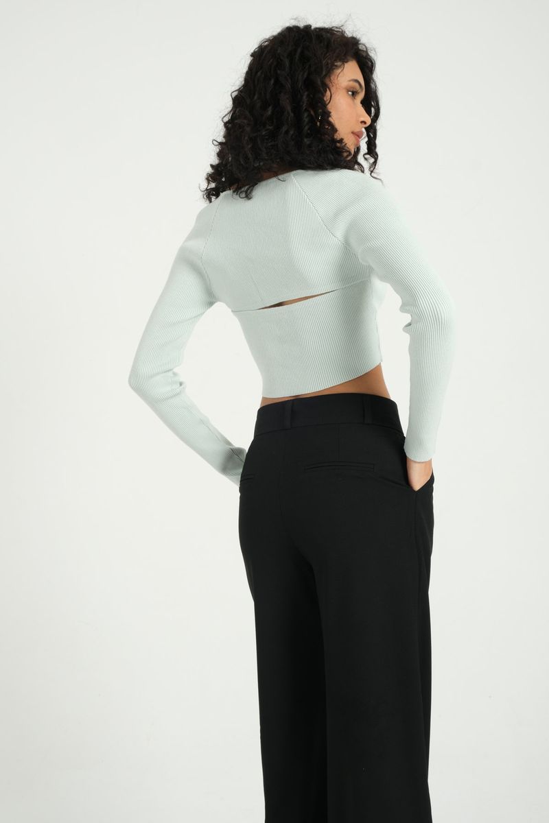 Scoop Neck Accessorized Cropped Cardigan with a Back Cut out 3
