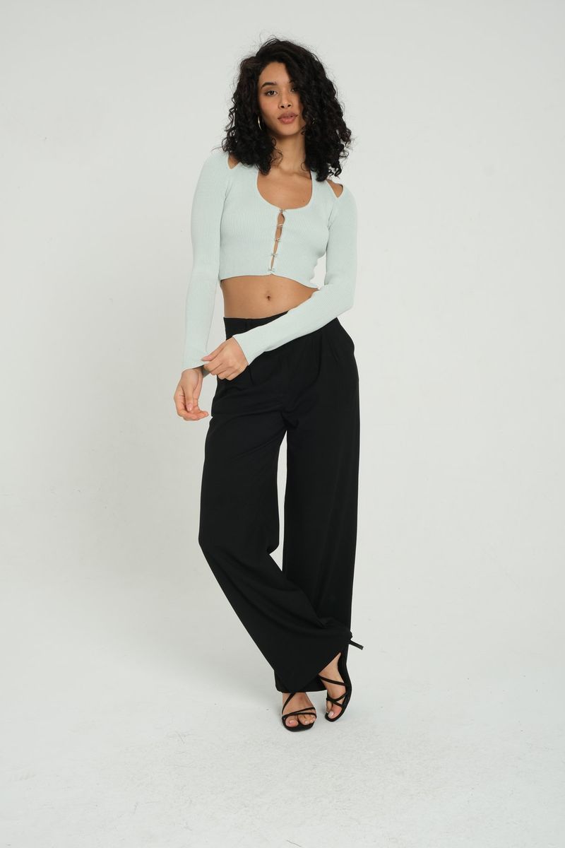 Scoop Neck Accessorized Cropped Cardigan with a Back Cut out 1