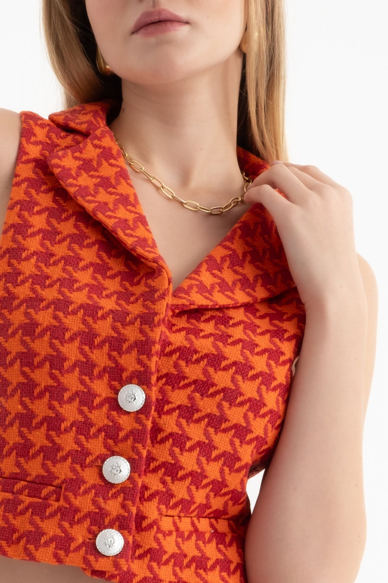 V Neck Buttoned Cropped Waistcoat