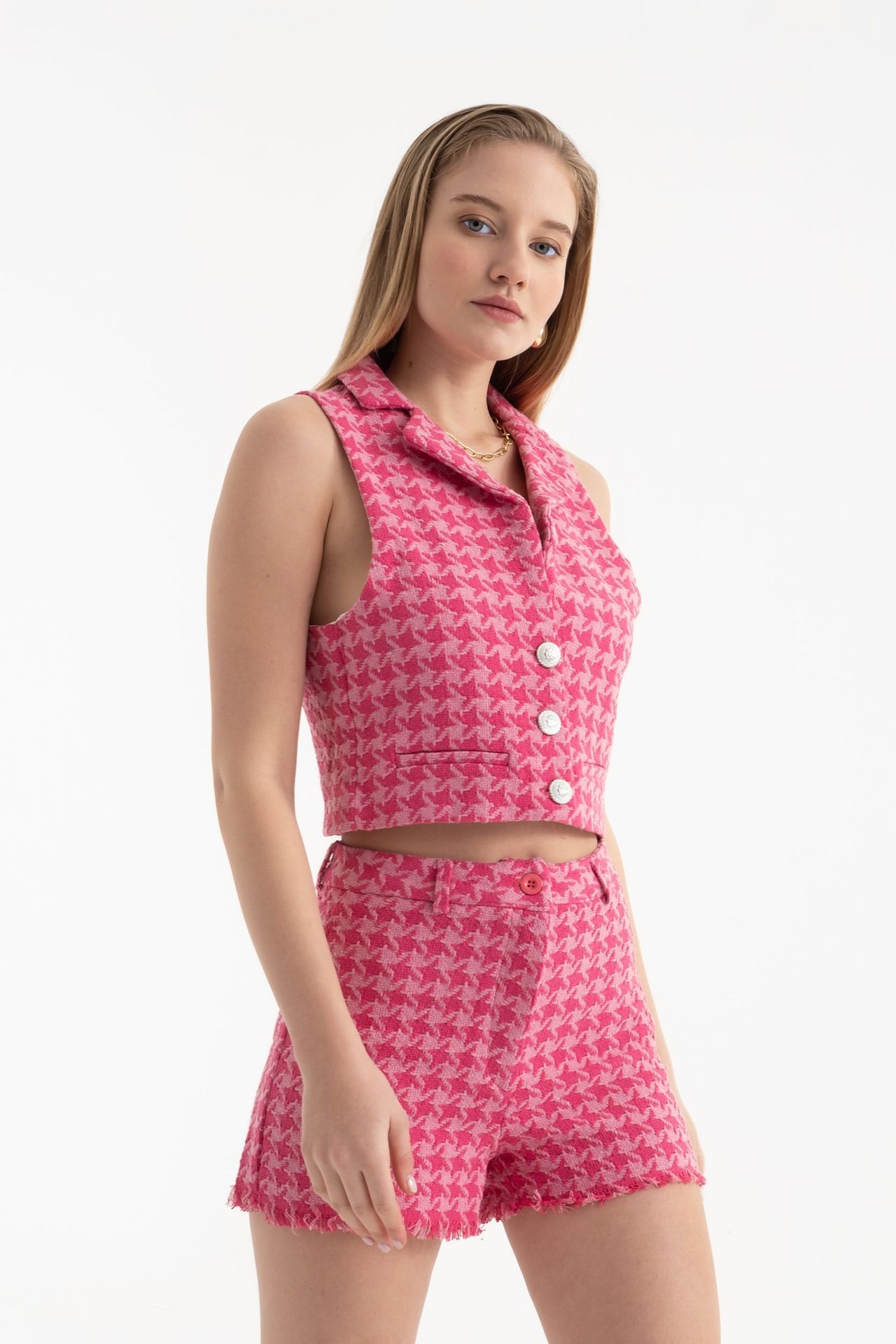 V Neck Buttoned Cropped Waistcoat