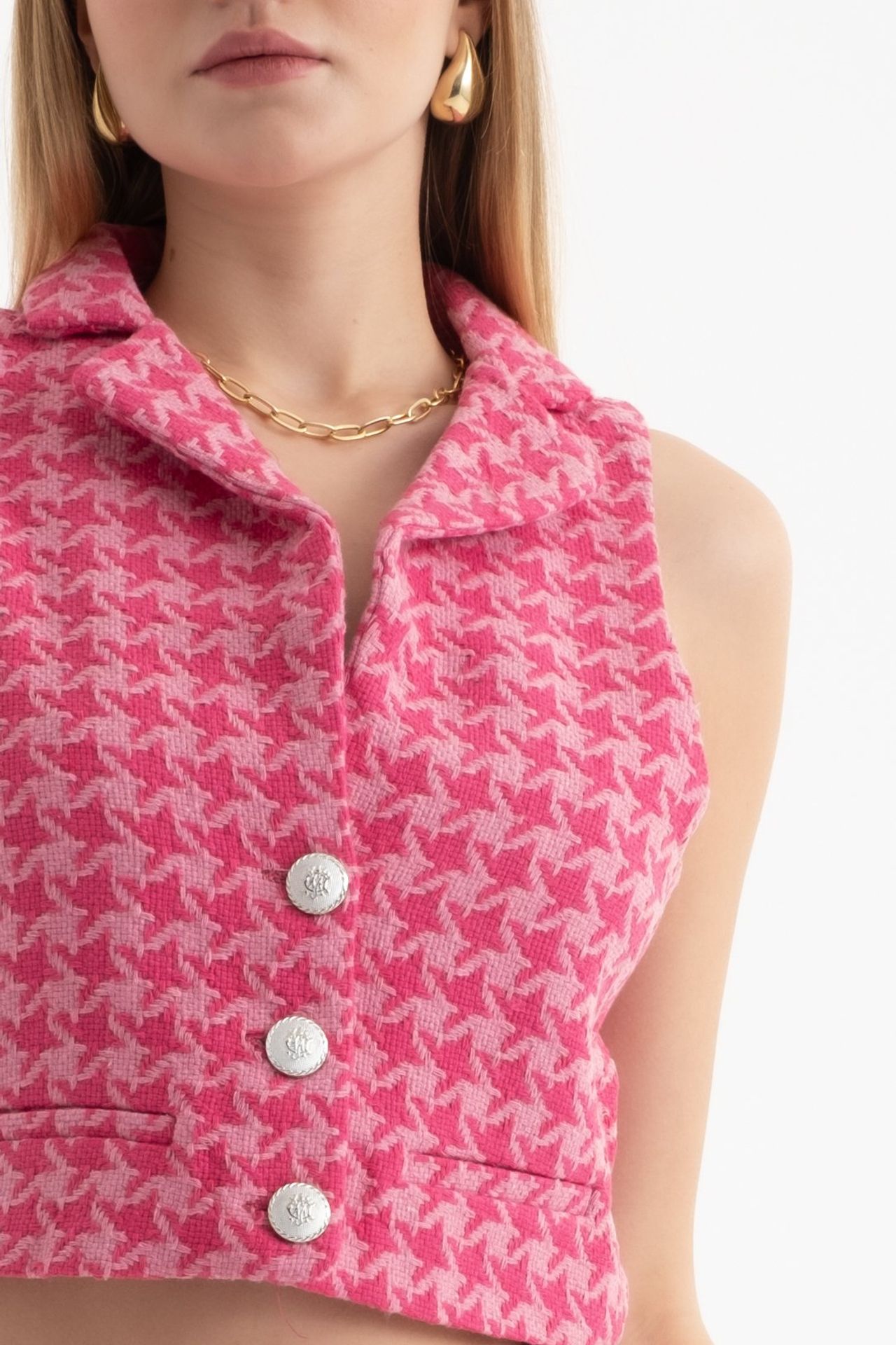V Neck Buttoned Cropped Waistcoat