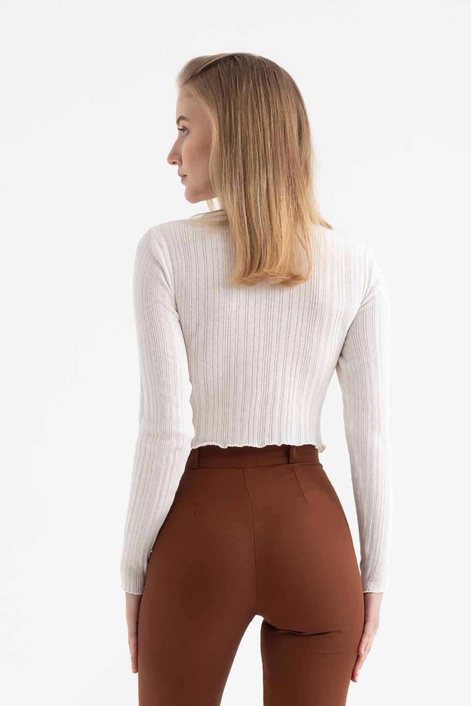 Boat Neck Ruched Bust Cut Out Long Sleeve Blouse