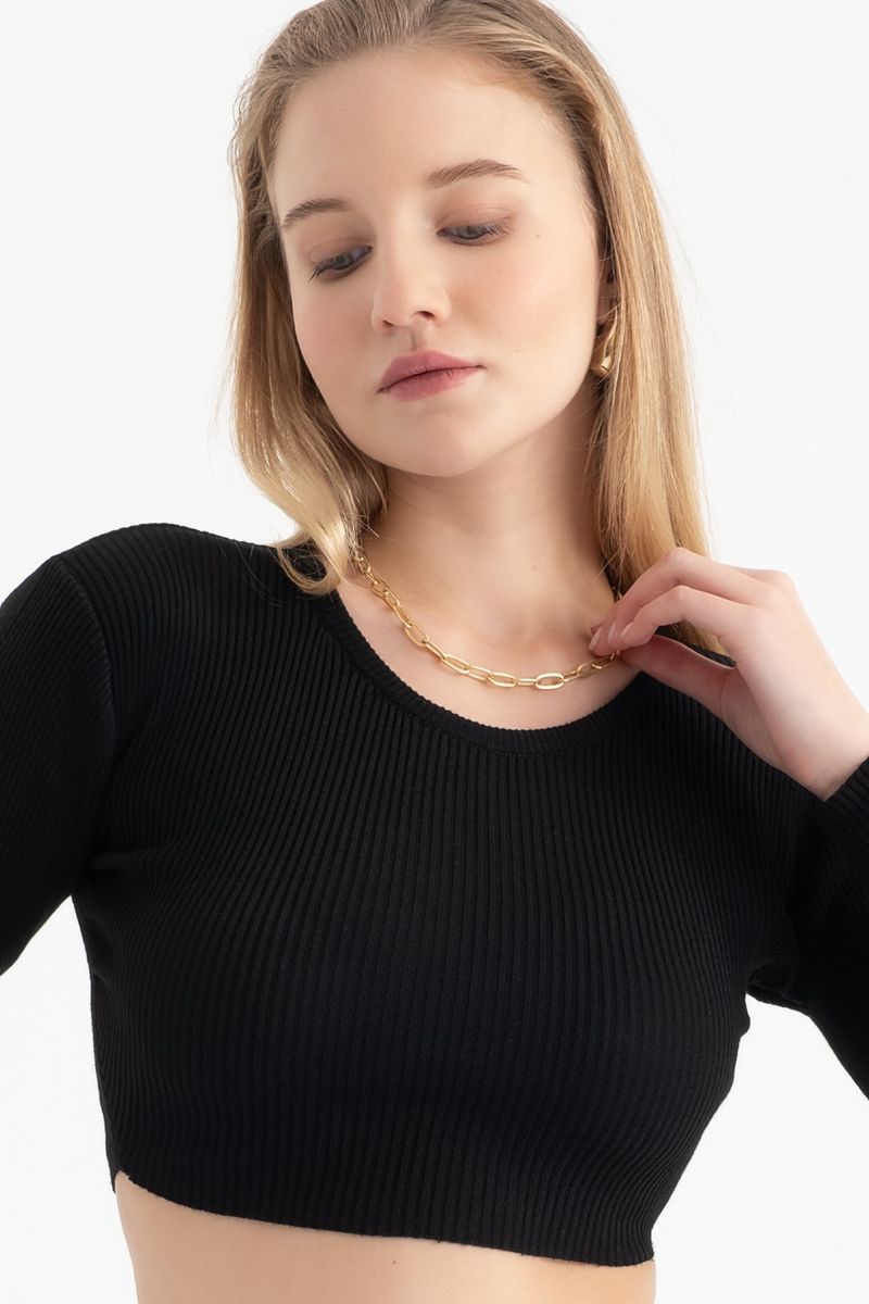 Round Neck Knitted Ribbed Long Sleeve Crop Top 6