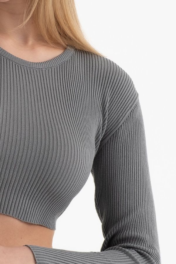 Round Neck Knitted Ribbed Long Sleeve Crop Top 5