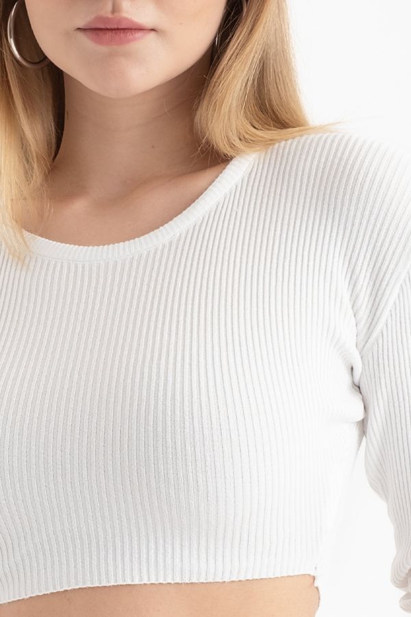Round Neck Knitted Ribbed Long Sleeve Crop Top 5