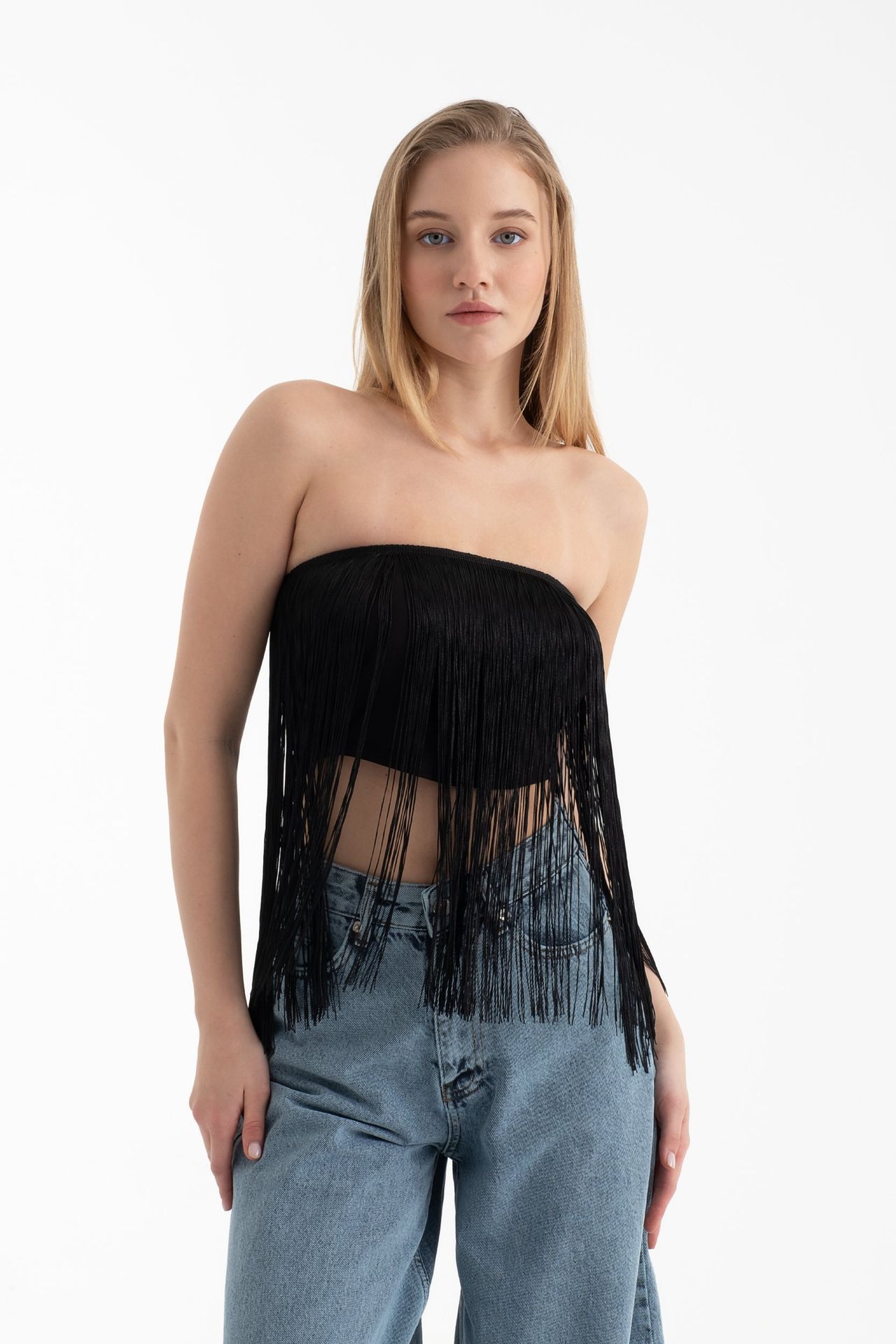 Strapless Fringed Crop Top