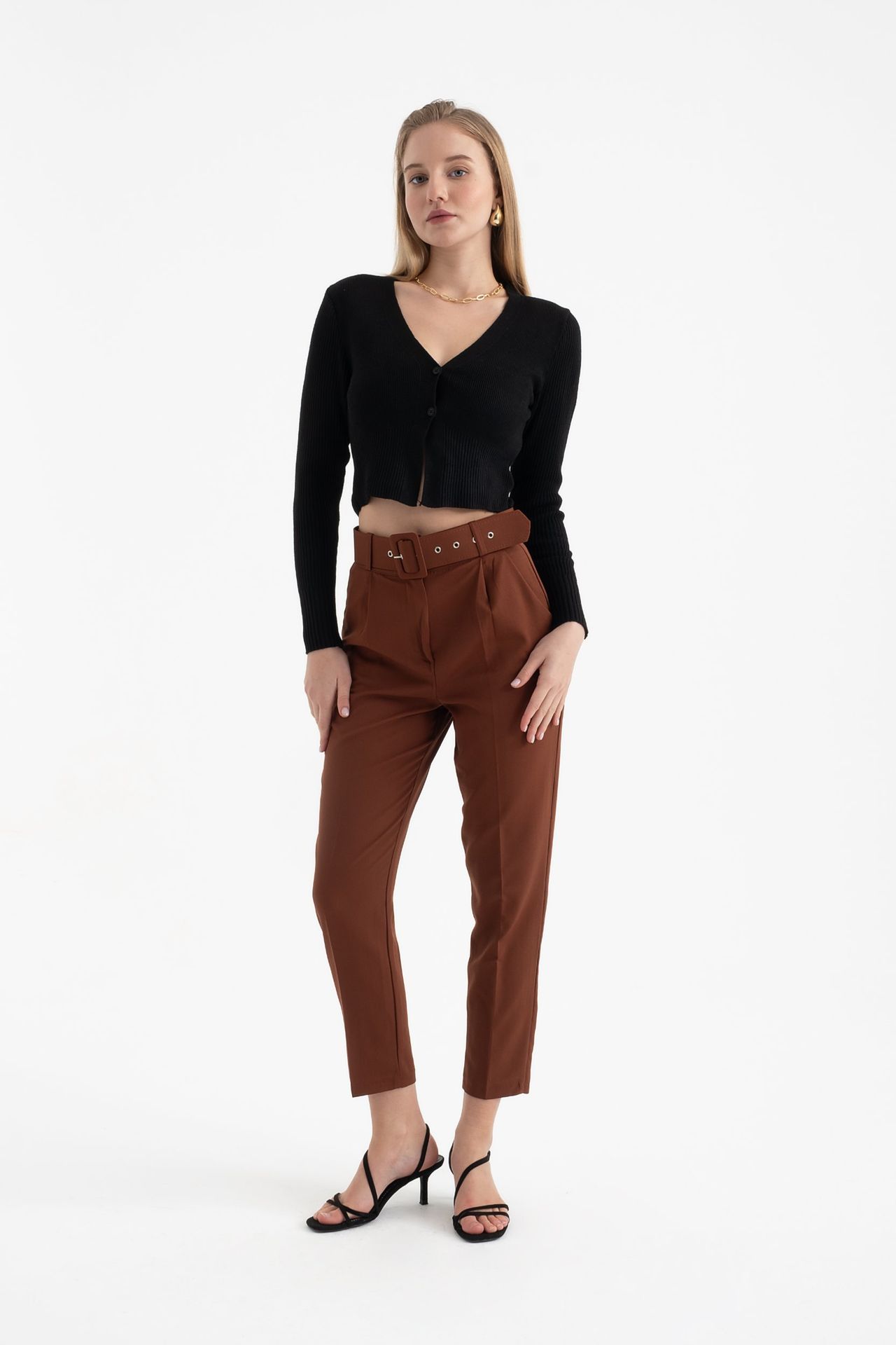 Solid V Neck Cropped Cardigan