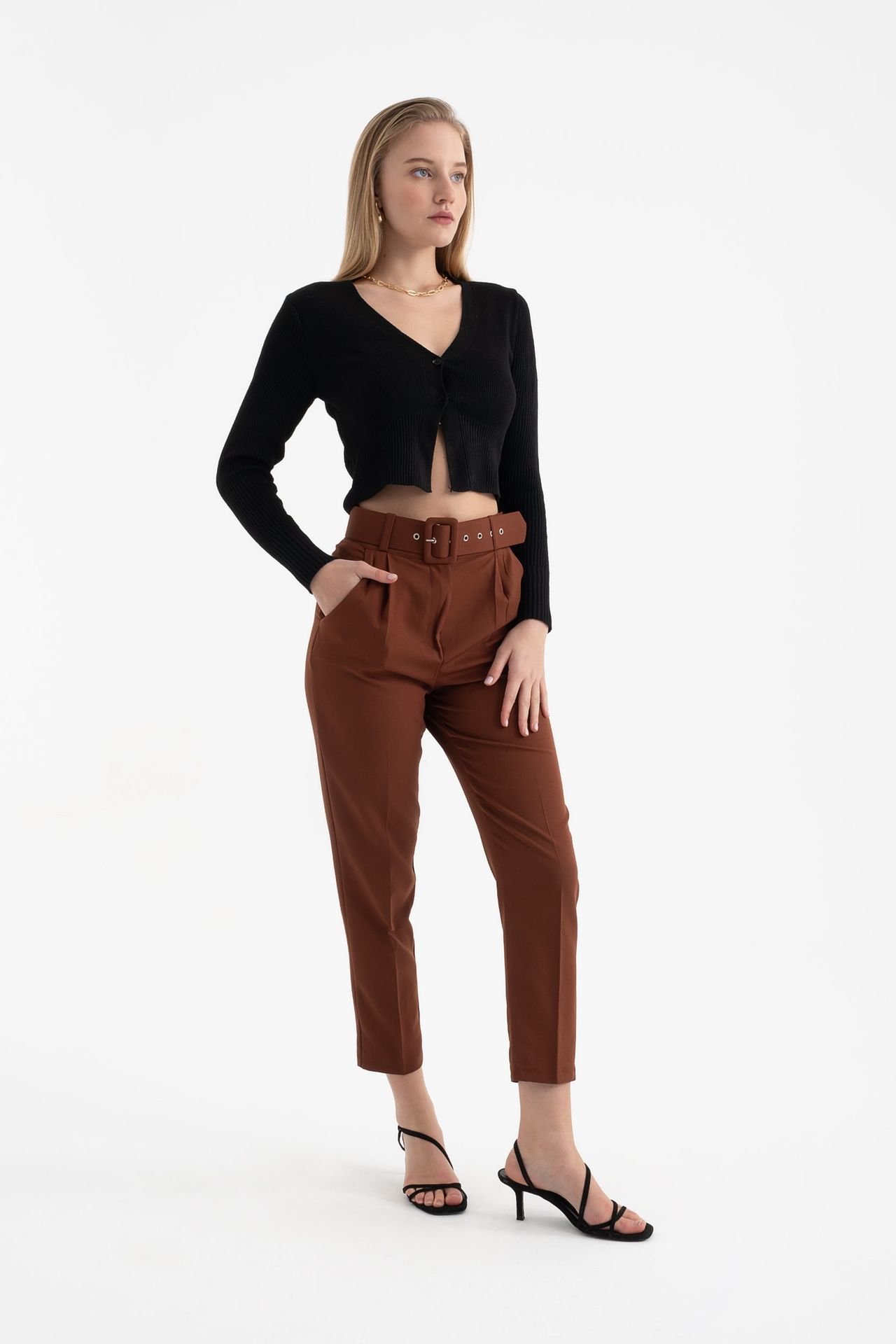 Solid V Neck Cropped Cardigan