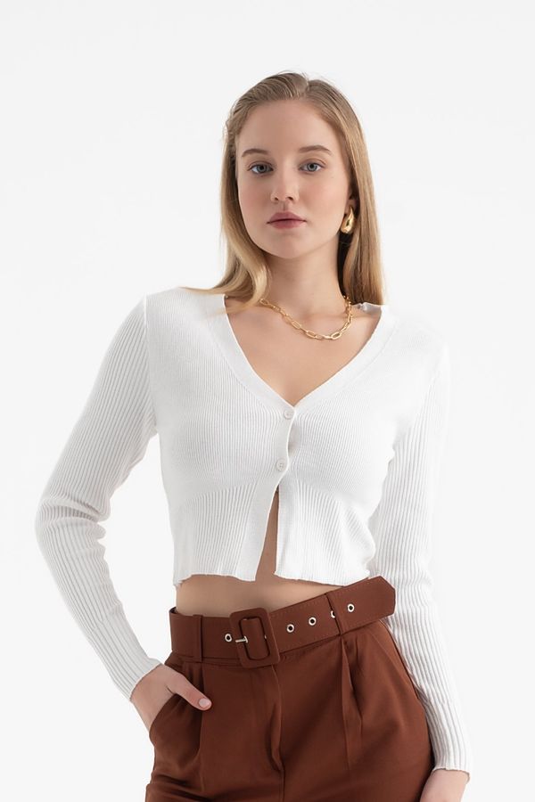 Solid V Neck Cropped Cardigan 4