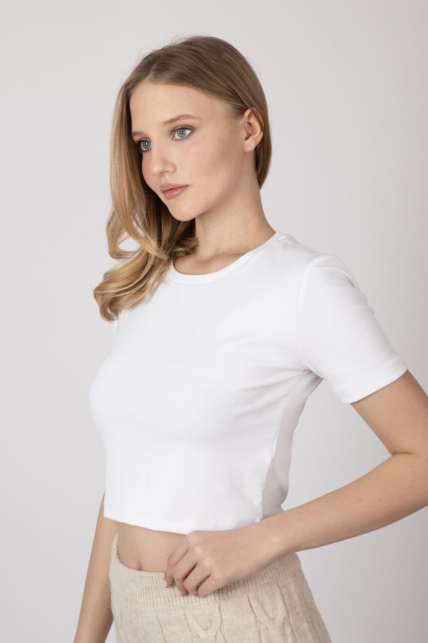 Crew Neck Basic Crop Top