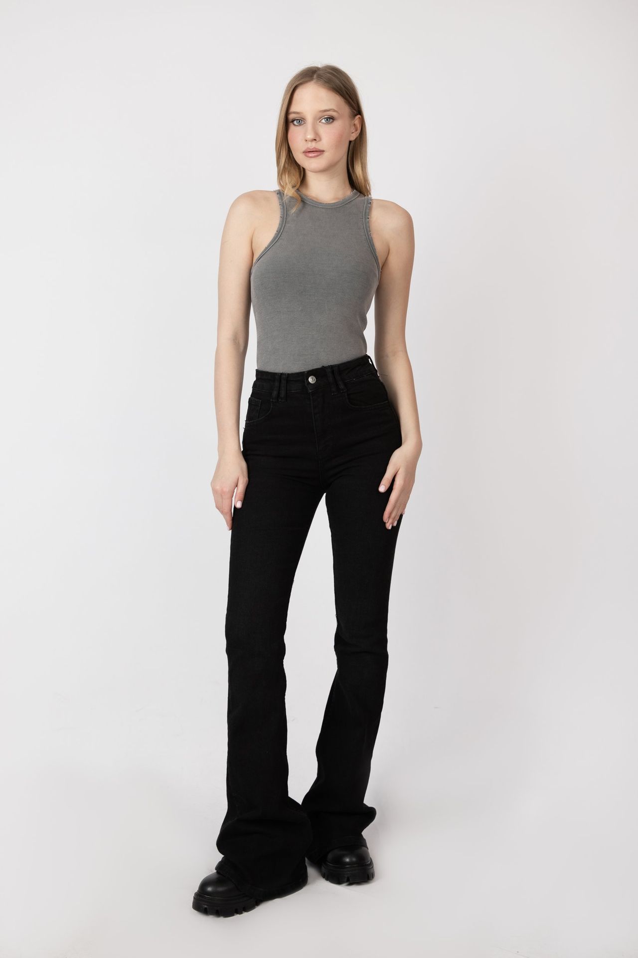 Halter Neck Ribbed Tank Top