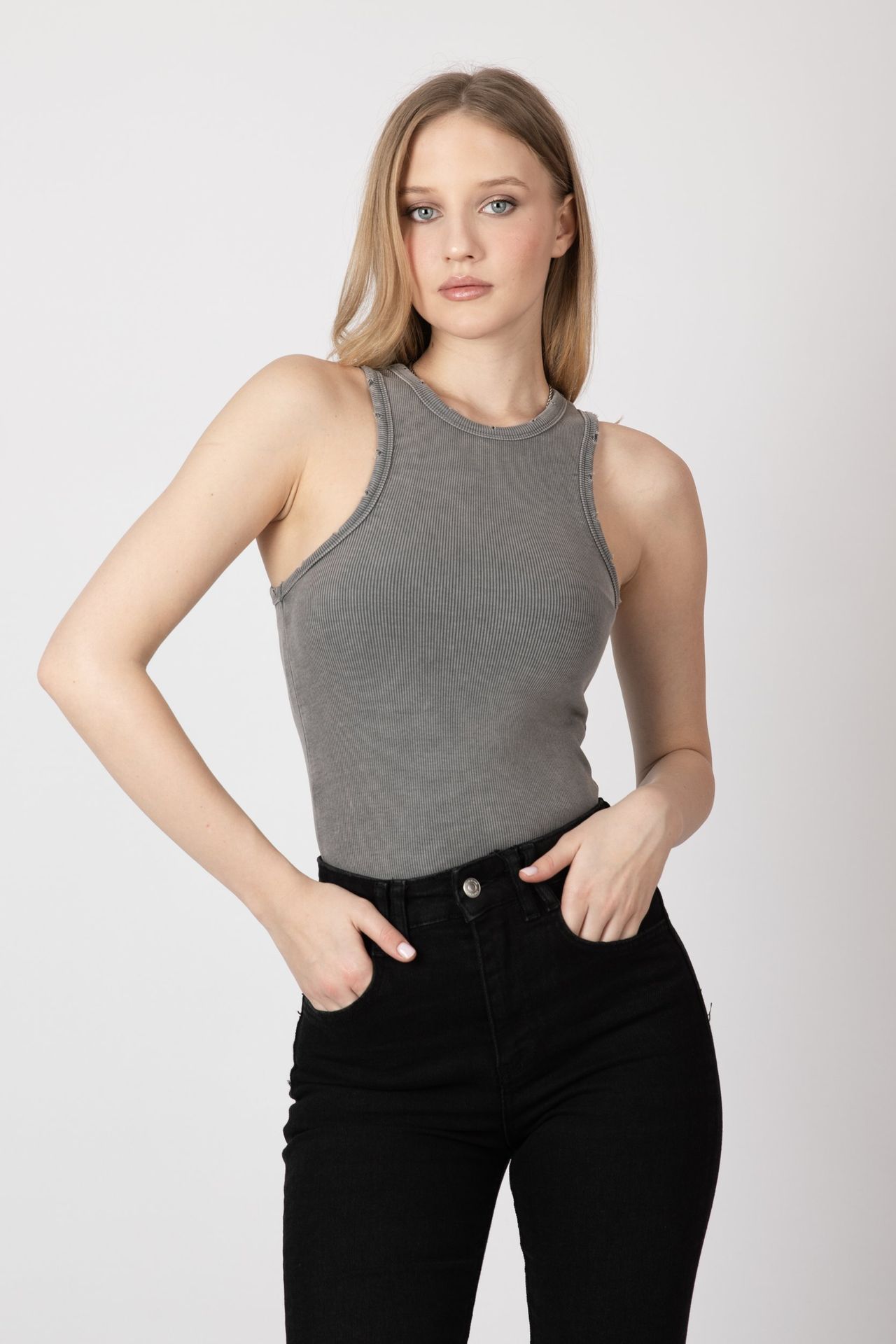 Halter Neck Ribbed Tank Top