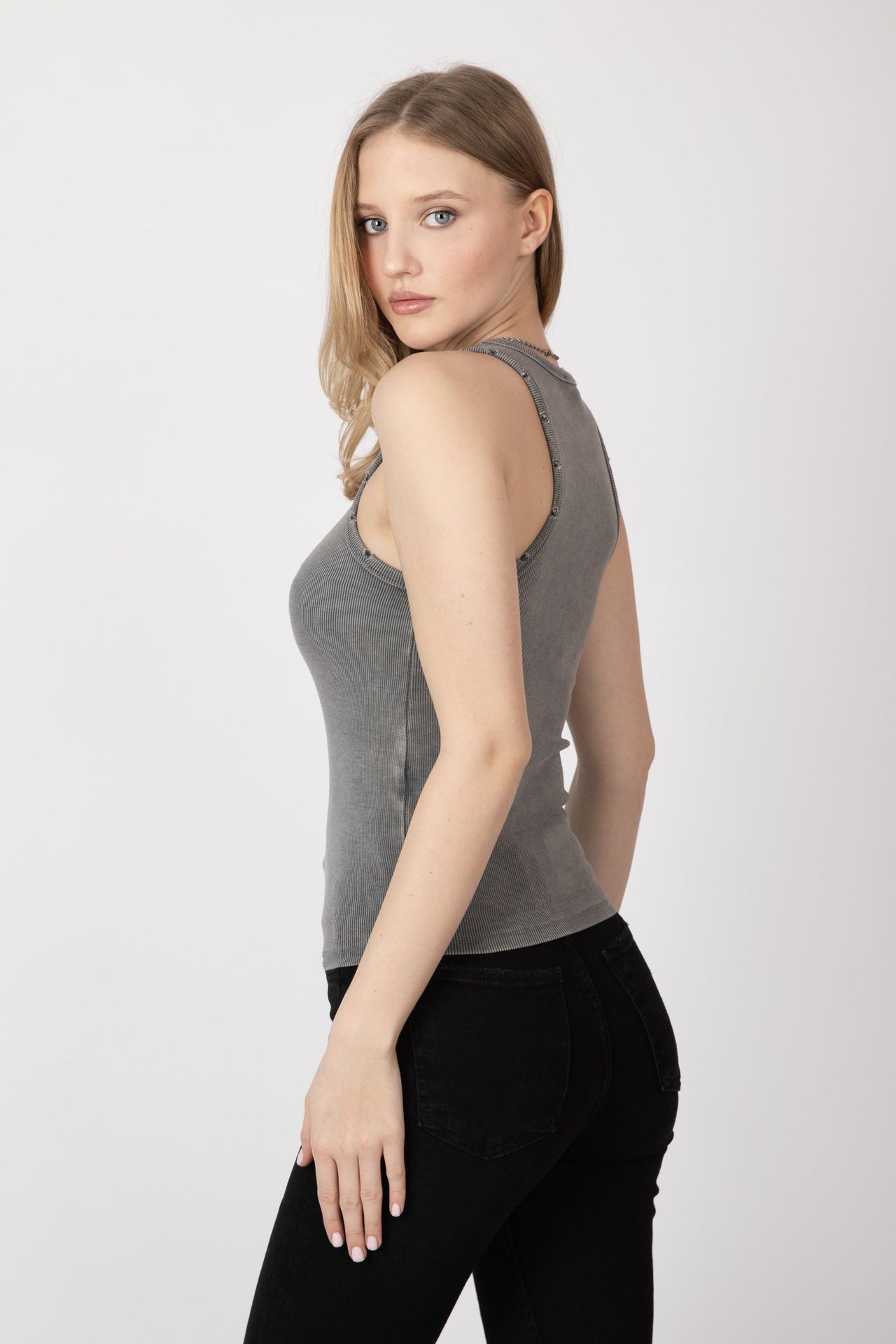 Halter Neck Ribbed Tank Top