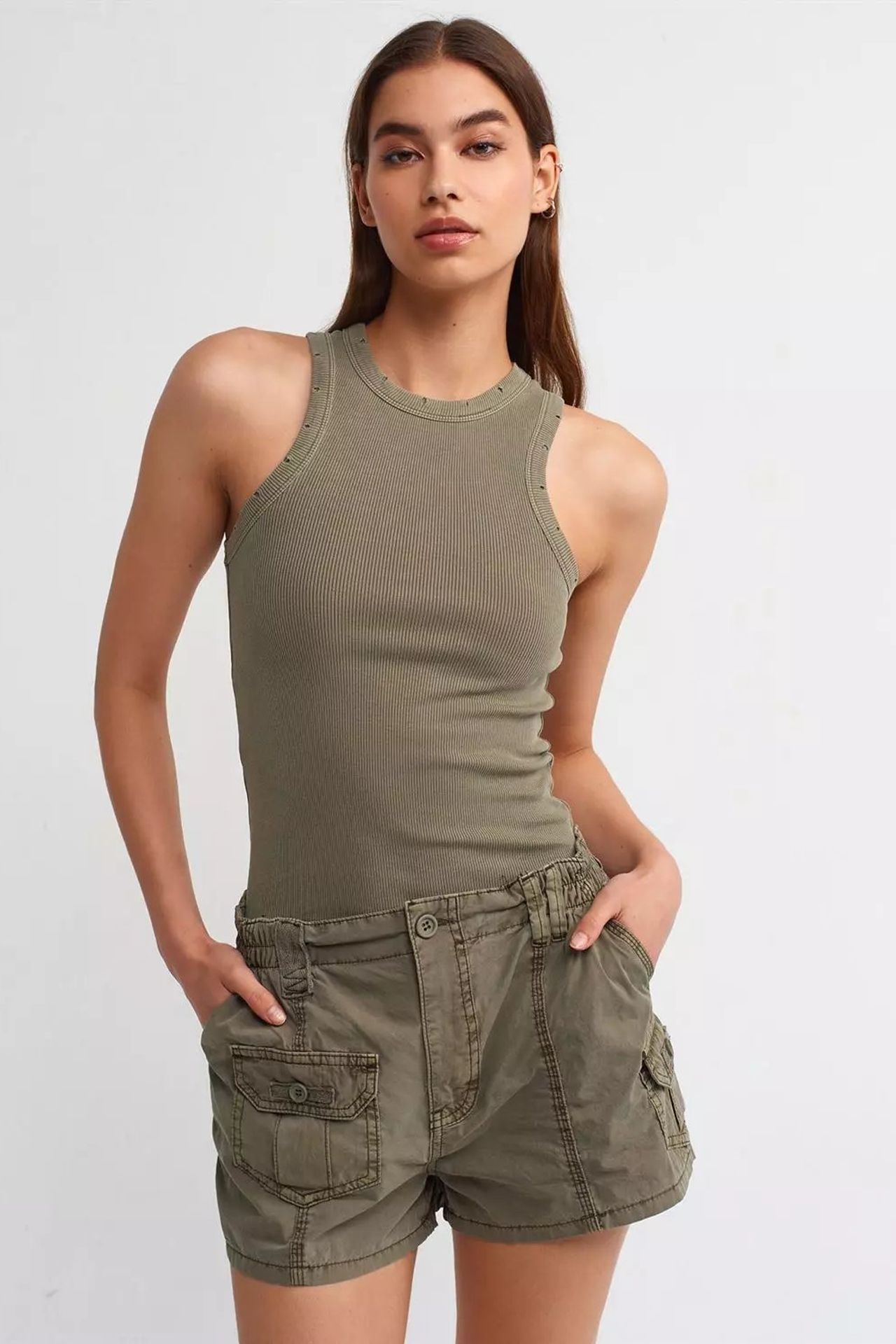 Halter Neck Ribbed Tank Top