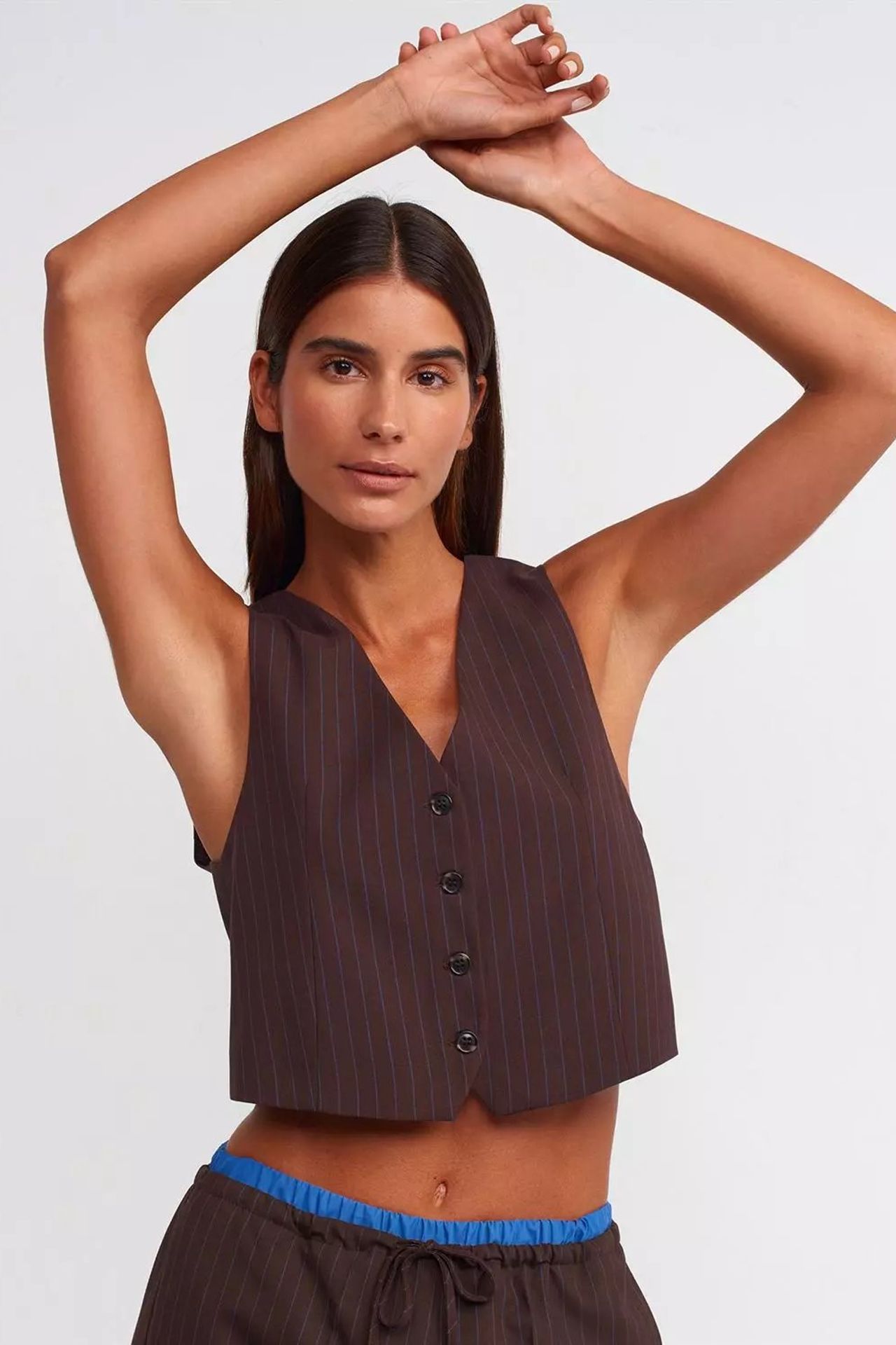 Striped V Neck Buttoned Waistcoat