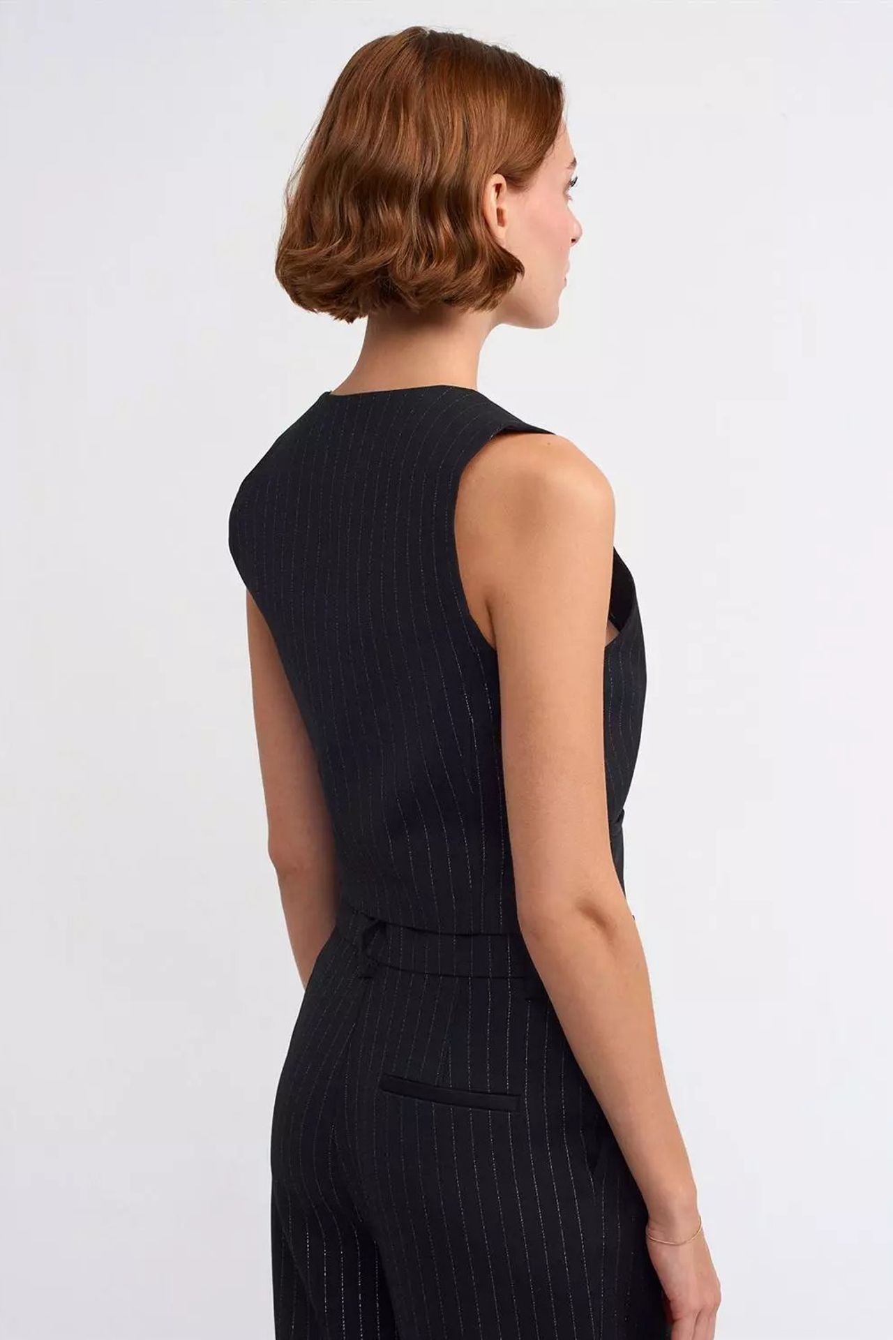 Striped V Neck Buttoned Waistcoat