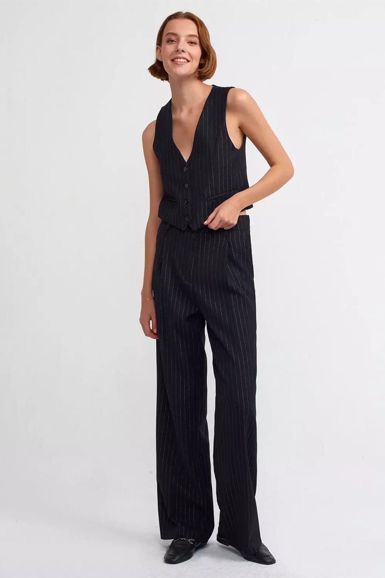Striped V Neck Buttoned Waistcoat