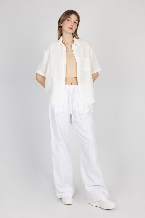 Short Sleeve Linen Shirt with Chest Pocket 4
