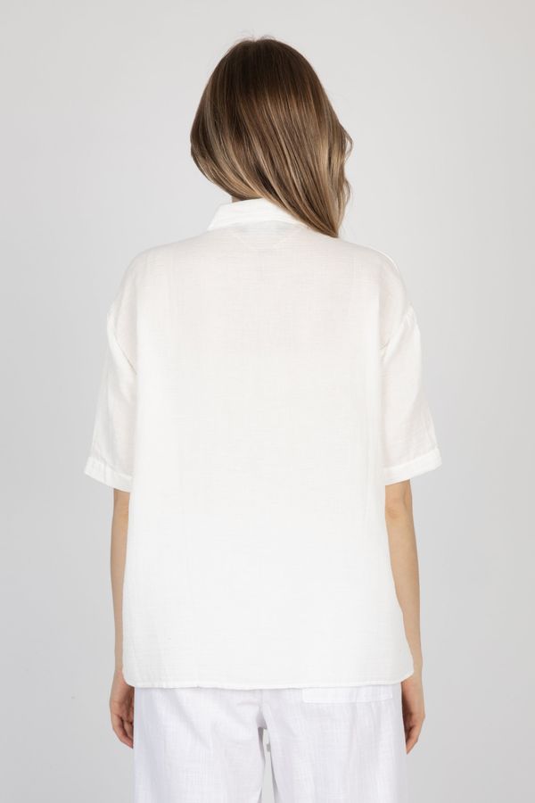 Short Sleeve Linen Shirt with Chest Pocket 2