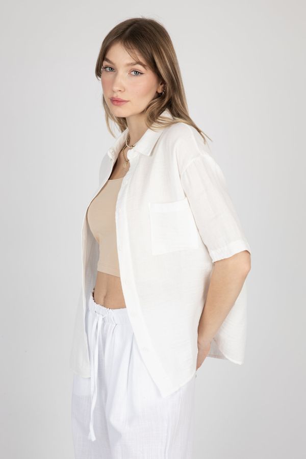 Short Sleeve Linen Shirt with Chest Pocket 3
