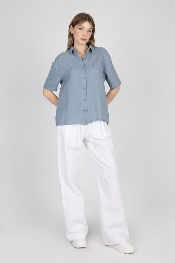 Short Sleeve Linen Shirt with Chest Pocket 4