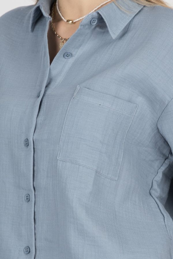 Short Sleeve Linen Shirt with Chest Pocket 5