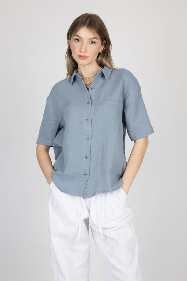 Short Sleeve Linen Shirt with Chest Pocket 1