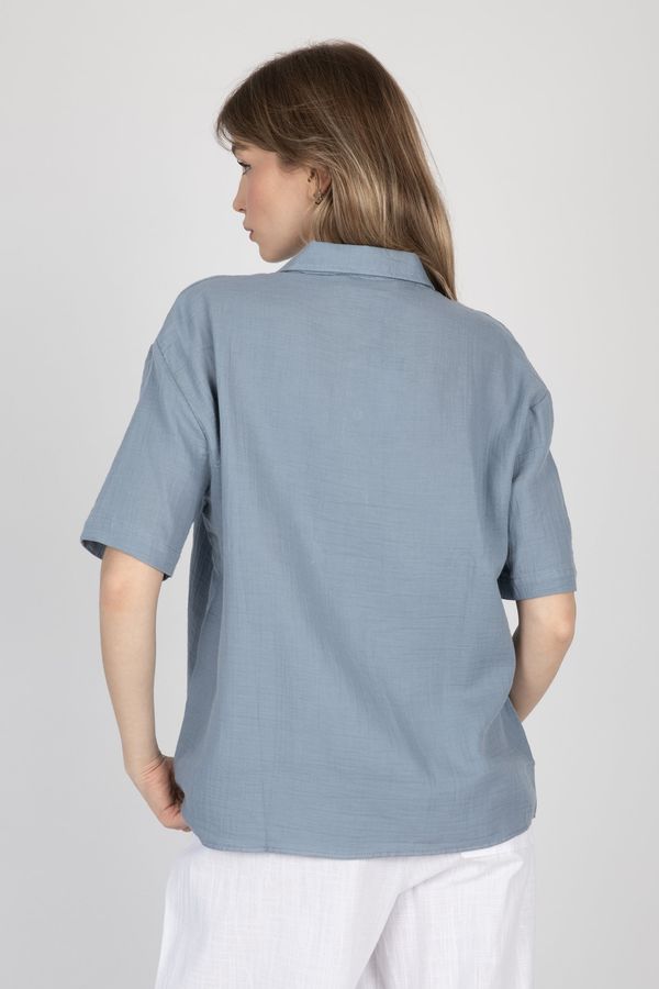 Short Sleeve Linen Shirt with Chest Pocket 2