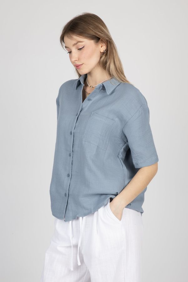 Short Sleeve Linen Shirt with Chest Pocket 3