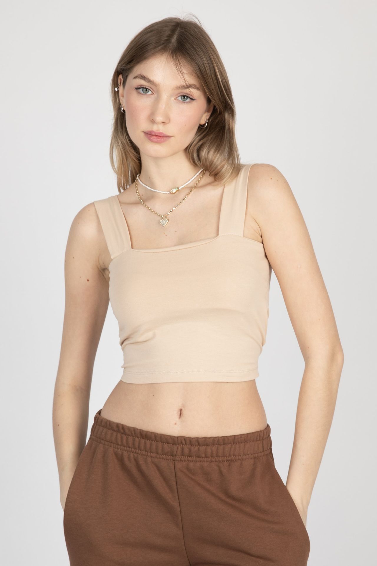 Square Neck Basic Crop Top