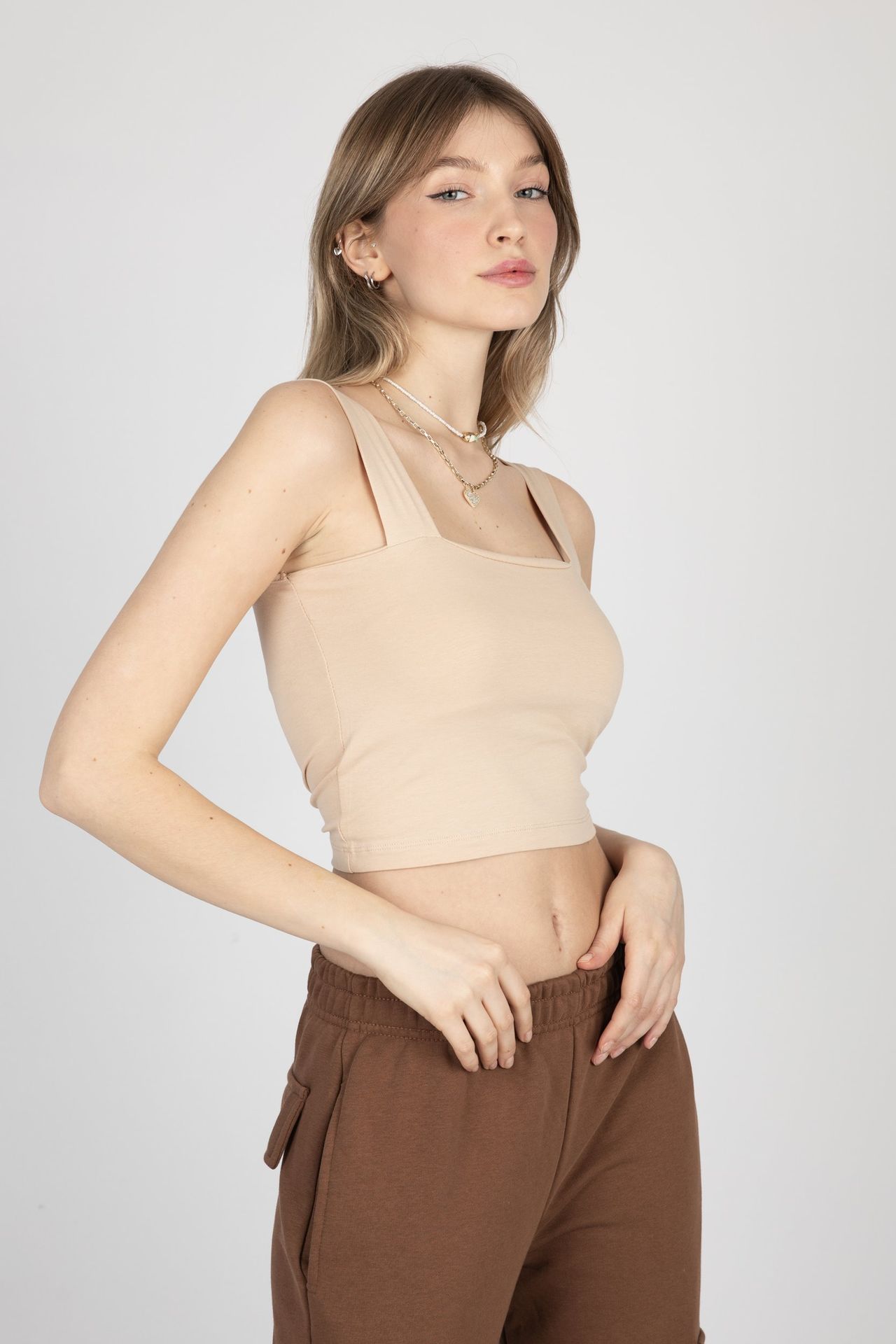 Square Neck Basic Crop Top
